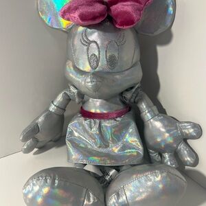 Disney Minnie Mouse 100th Anniversary Silver and Pink Shiny Silky Plush.